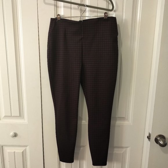L - Maurices High Rise red plaid checkered slimming ponte legging elastic waist - Picture 1 of 6